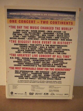 vintage 1985 live aid dvd set David Bowie,  Dylan,  Queen,  Modonna,  Elton John,  Sting 3