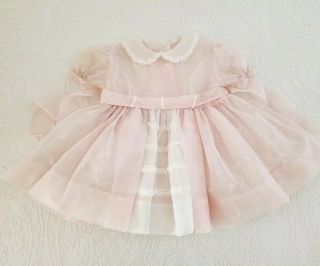 Vintage Baby Toddler Girls Pink Sheer Flocked Nylon 50s Party Dress