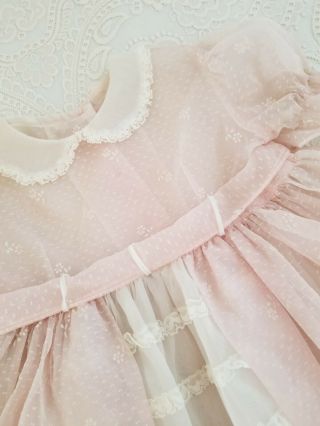 Vintage Baby Toddler Girls Pink Sheer Flocked Nylon 50s Party Dress 2