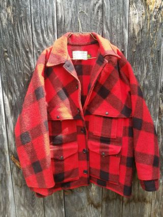 Vintage Filson Wool Packer Jacket Mackinaw Buffalo Plaid Red Black Size 46 Heavy