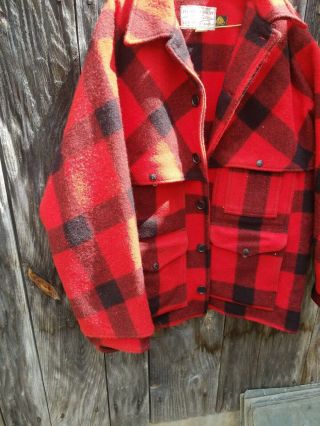 VINTAGE FILSON WOOL PACKER JACKET MACKINAW BUFFALO PLAID RED BLACK SIZE 46 HEAVY 6