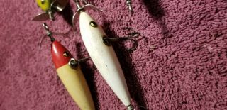 OLD VINTAGE WOODEN MINNOW LURES PFLUEGER SHEAKSPEARE SOUTHBEND 3