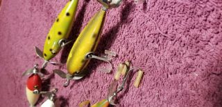 OLD VINTAGE WOODEN MINNOW LURES PFLUEGER SHEAKSPEARE SOUTHBEND 6