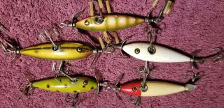 OLD VINTAGE WOODEN MINNOW LURES PFLUEGER SHEAKSPEARE SOUTHBEND 7