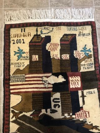 VTG September 11th Folk Art Homemade Artwork Tapestry Rug World Trade Center USA 2