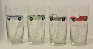 Vintage Classic Sports Car Drinking Glasses Set Of 4