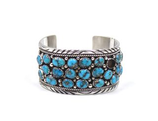 Vintage Southwestern Old Pawn Turquoise Cuff Bracelet Sterling Silver Signed Ac