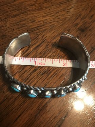 Vintage Native American Navajo Signed Sterling Turquoise Pyrite Cuff Bracelet 5