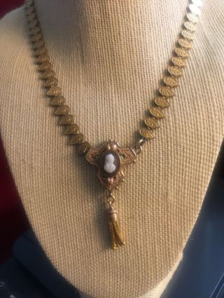 Antique Gold Book Chain Cameo Necklace