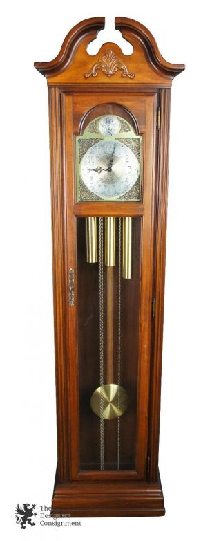 Vintage Pearl Grandfather Clock 451 - 050 Tempis Fugit Open Pediment 450 - 050
