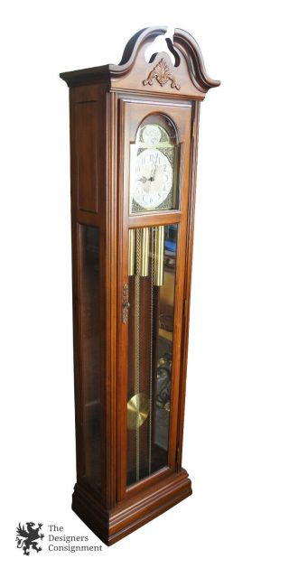 Vintage Pearl Grandfather Clock 451 - 050 Tempis Fugit Open Pediment 450 - 050 2