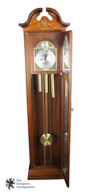 Vintage Pearl Grandfather Clock 451 - 050 Tempis Fugit Open Pediment 450 - 050 3