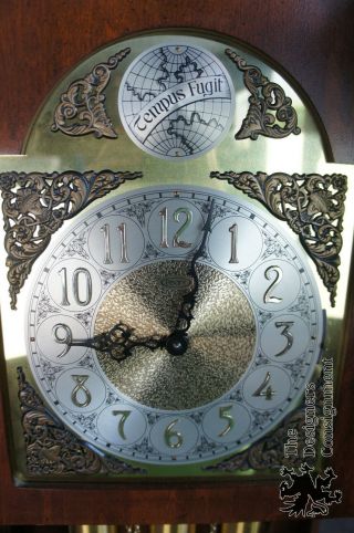 Vintage Pearl Grandfather Clock 451 - 050 Tempis Fugit Open Pediment 450 - 050 4