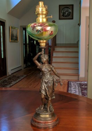 Antique Art Nouveau French Figural Oil Lamp " Muse " Par Rancoulet
