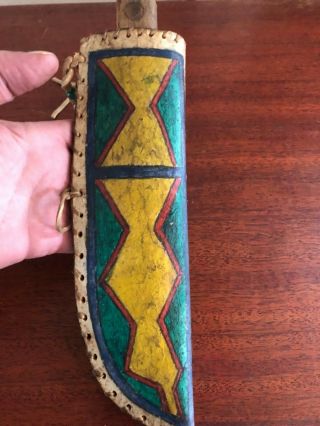 Vintage Hand Made Raw Hide (parfleche) Painted Knife Sheath,  With Trade Knife.