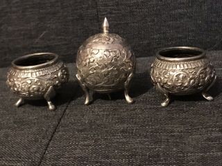 Antique Anglo Indian Colonial Silver Small 3 Piece Condiments Set 109gr