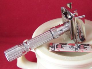 Vintage 1959 E - 2 Gillette 195 Fat Boy 1 - 9 Adjustable De Safety Razor W/nos Blade