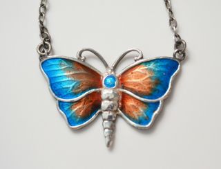 Charles Horner Enamelled Silver Butterfly Necklace / Pendant