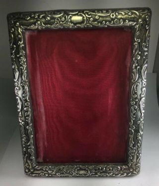 Antique Georgian 1896 Sterling Silver Repousse Picture Frame Photo Size 4x5.  5”
