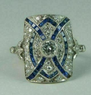 2.  50 Ct.  Art Deco Blue Sapphire Diamond Vintage 14k White Gold Engagement Ring