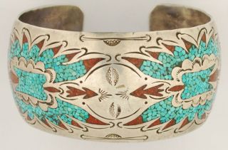 Vintage Navajo Sterling Silver Turquoise Armband Or Cuff Bracelet Large