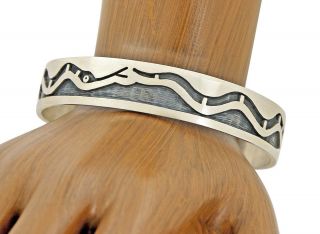 Vtg Clifton Mowa Hopi Indian Signed Artist.  925 Sterling Silver Cuff Bracelet