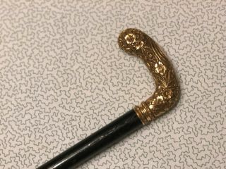 Handsome Gold Vintage Walking Stick Repousse Etched Name /date Sturdy