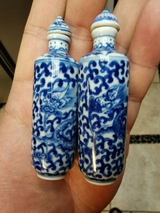 From Old Estate Chinese 2x Dragon Porcelain Snuff Bottles It Marked Asian China