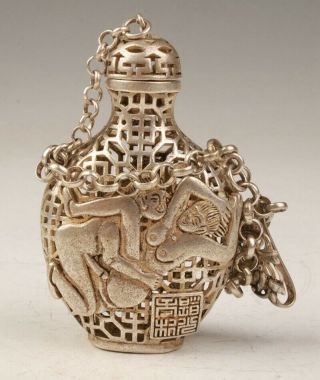 China Tibetan Silver Handmade Hollow Carving Snuff Bottle Pendant Art Gift