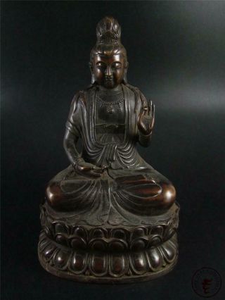 Very Large Old Chinese Tibet Bronze Made Tibetan Kwanyin Statue In Meditation