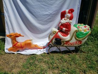 Vintage Empire Santa Sleigh And Reindeer Lighted Blow Mold Christmas Yard Decor