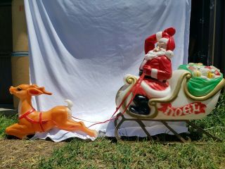 Vintage Empire Santa Sleigh and Reindeer Lighted Blow Mold Christmas Yard Decor 5