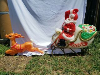 Vintage Empire Santa Sleigh and Reindeer Lighted Blow Mold Christmas Yard Decor 8