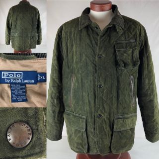 Polo Ralph Lauren Green Suede Leather Jacket Coat Vtg Hunting Quilted Xl $1800