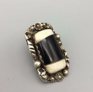 Unique,  Vintage,  Multi - Stone Inlay And Sterling Silver Ring - Size 3.  5