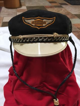 Vintage 1940’s 1950’s Harley Davidson Captains Hat 7 3/8 with strap 2