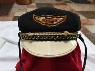Vintage 1940’s 1950’s Harley Davidson Captains Hat 7 3/8 with strap 5