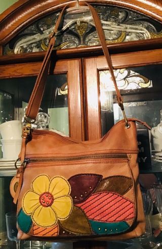 FOSSIL Long Live Vintage Shoulder Bag Hobo Purse,  Wallet Leather Appliqué Studs 2