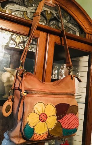 FOSSIL Long Live Vintage Shoulder Bag Hobo Purse,  Wallet Leather Appliqué Studs 4