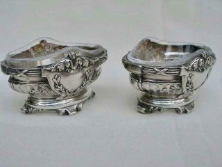 Fine French Hallmarked Silver Glass Lined Antique Table Salts.