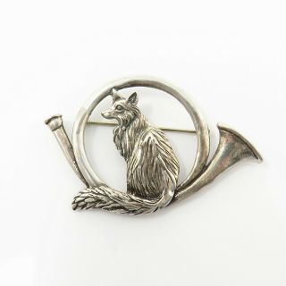 Nyjewel Vintage Sterling Silver Fox Brooch Pin Signed H & H 55 X 40mm