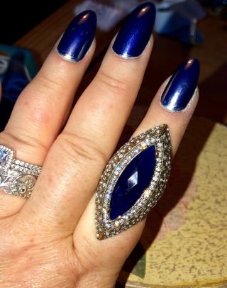 Huge Massive Silver 925 Deco S.  Natural Sapphire & Topaz Ring Size S/t 22 Grams