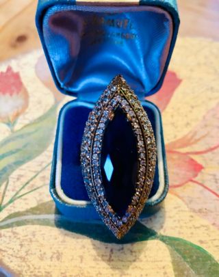 HUGE MASSIVE SILVER 925 DECO S.  NATURAL SAPPHIRE & TOPAZ RING size S/T 22 grams 3