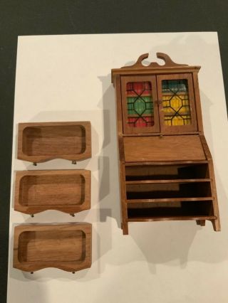 Strombecker Playthings Walnut Wood Doll House Furniture Secretary Desk Vintage 3