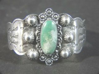 Vintage Navajo Sterling Silver Turquoise Wide Cuff Bangle Bracelet