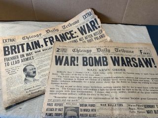 Ww 2 Newspapers Chicago Daily Tribune V - E Day How The War Started And Ended
