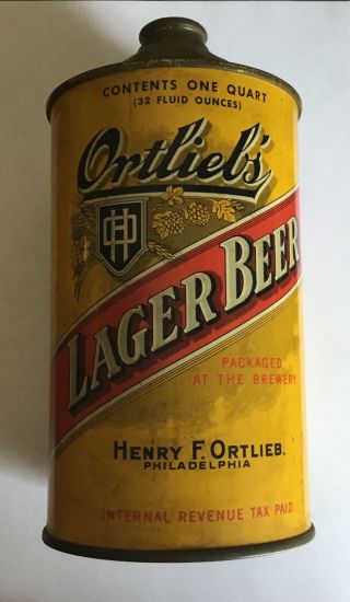 Old Vintage Ortlieb’s Quart Cone Top Lager Beer Can