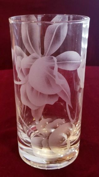 VTG Frank Oda HAWAIIAN Floral Etched Glassware 5pc Collectable 2