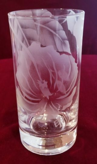 VTG Frank Oda HAWAIIAN Floral Etched Glassware 5pc Collectable 6