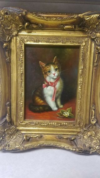 Antique Cat Oil On Board.  George Rowney & Co.